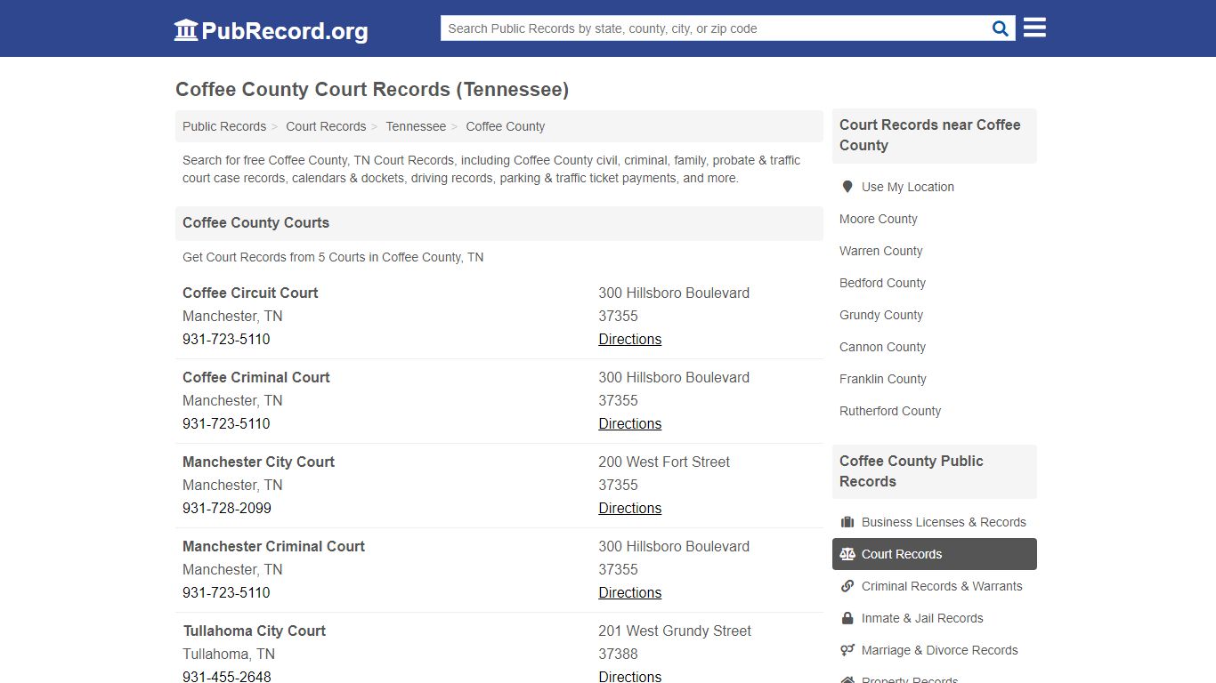 Free Coffee County Court Records (Tennessee Court Records) - PubRecord.org