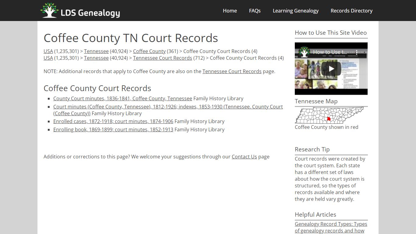 Coffee County TN Court Records - ldsgenealogy.com